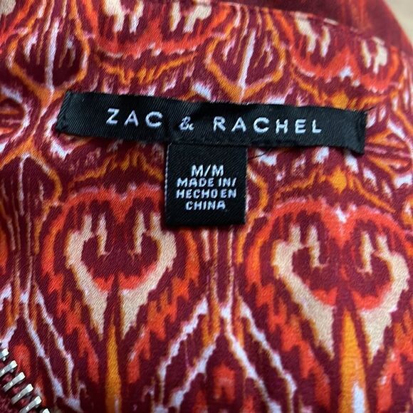 Zac & Rachel shades of red/orange silky crepe zipper neckline top. Medium. - Picture 5 of 5